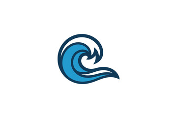 Fototapeta premium Blue wave icon with white and dark blue outline on white background