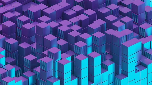 Abstract geometric cube pattern with futuristic purple digital background