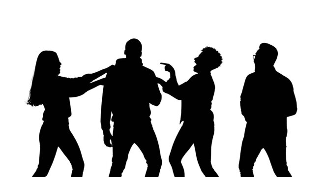 Silhouette people fighting in street isolated on transparent background, Vector