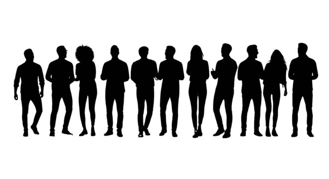Silhouette people walking together in line isolated on transparent background, Vector