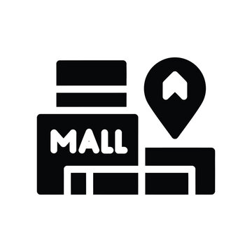 Minimalist black and white map of a shopping mall with directional arrow