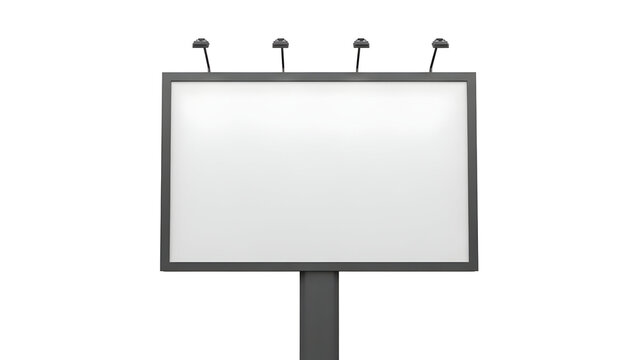 Blank Billboard with Lights on White Background