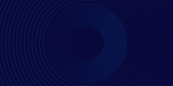 Abstract dark blue background with concentric light blue circular lines, minimalist tech style with radial geometric pattern and digital gradient