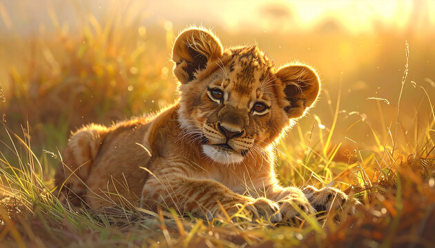 Close-Up Lion Cub in Warm Light