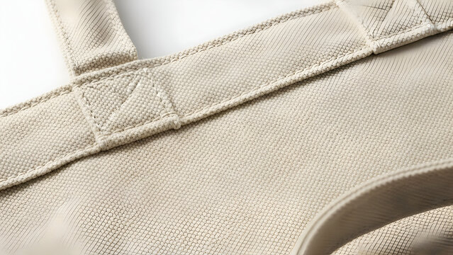 Close up of a Textured Beige Canvas Bag with Stitched Handles