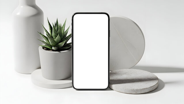Minimalist Mockup Smartphone Display and Succulent Plant
