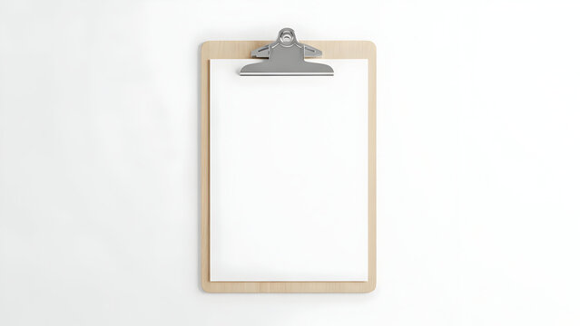 Blank Clipboard with White Paper and Silver Clip