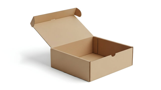 Empty Open Cardboard Box on White Background