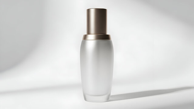 Frosted Glass Bottle with Gold Cap on White Background