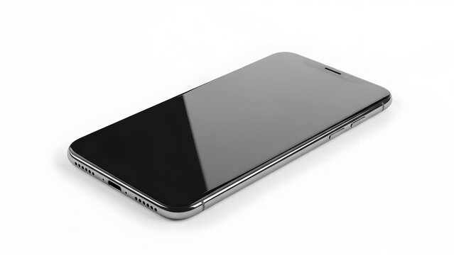Modern Smartphone with Reflective Screen on White Background