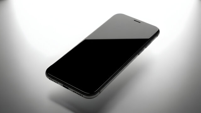 Sleek Black Smartphone Floating on a Reflective Surface