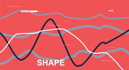 Red gradient background with bold wave lines and typography highlighting shape and form. © masuk stock