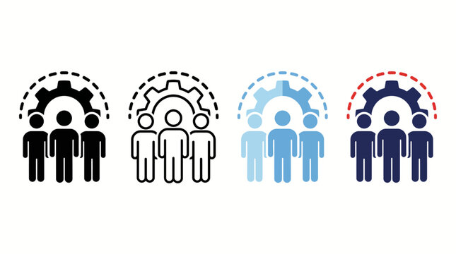 Conceptual illustration of teamwork and collaboration with a diverse group of people and interconnected gears.
