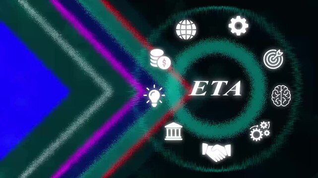 Eta business concept animation with digital and abstract neon background