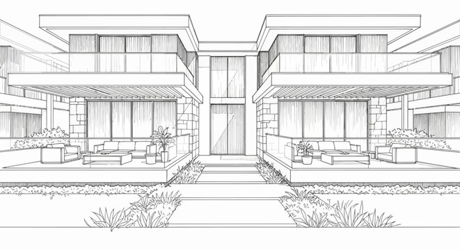 Modern architectural drawing of luxury residential townhouses, a contemporary building design plan available for download, perfect for future urban development projects