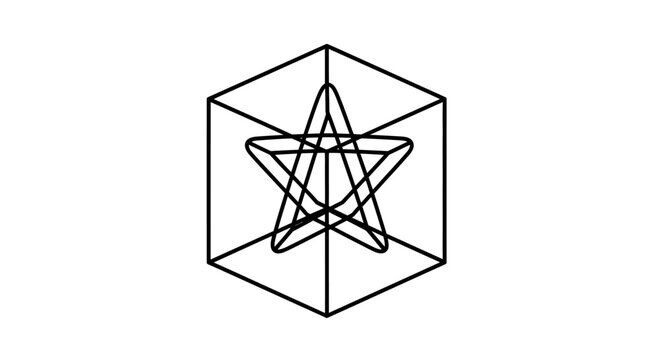 Geometric star inside a cube minimalist line art icon