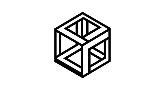 Isometric cube logo with chevron pattern on white background