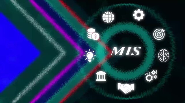 Management information systems mis concept with digital business and abstract neon