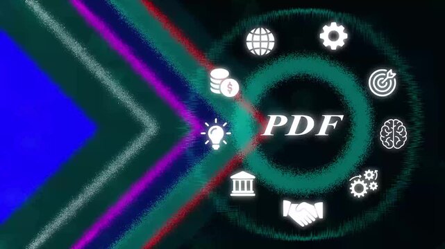 Pdf document management concept with digital business and abstract neon