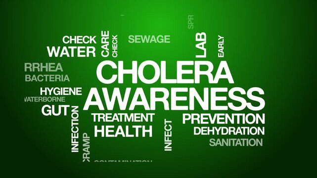 cholera awareness concept Animated Tag Word Cloud kinetic typography, Text Design Animation typography seamless loop video motion graphics Intro Wordart green background backdrop bg