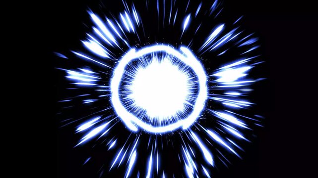 Cartoon lightning energy burst flash fx animation, lightning thunder boom animation, Effect explosion lighting shockwave loop, energy spark bursts, Explosion on black screen energy explosion. 4k