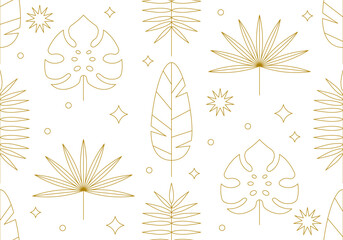Seamless pattern with golden tropical rainforest leaves. Tropical seamless pattern with golden leaves © Katsiaryna Hatsak