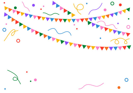 Festival and fair decoration, Colorful perspective flags party. Holiday background with garland