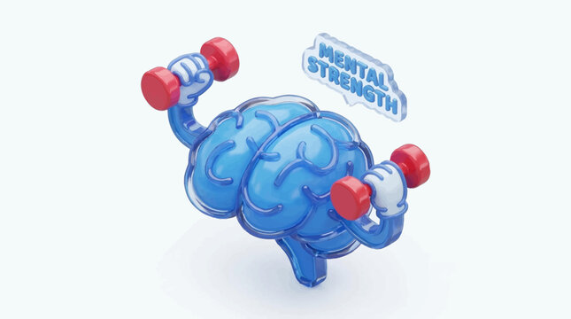 Cartoon brain lifting weights depicting mental strength and well being
