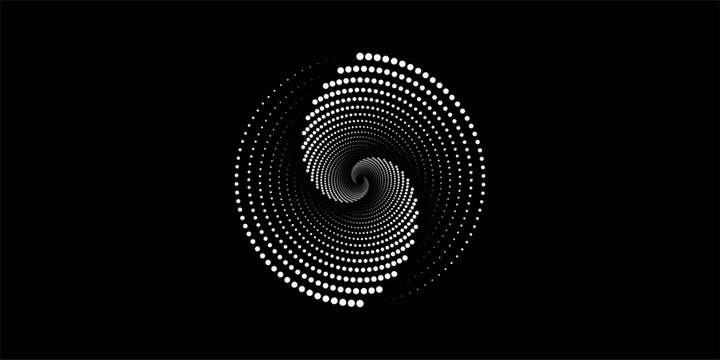 Vector dotted speed lines in vortex form. Geometric art. Segmented circle. Arc lines. Trendy design element for frame, round logo, sign, symbol, web, prints, posters, template, pattern, backdrop