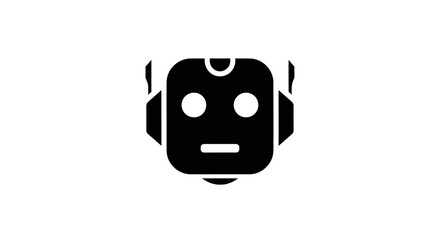 Fototapeta premium Minimalist black robot head icon with headphones on white background