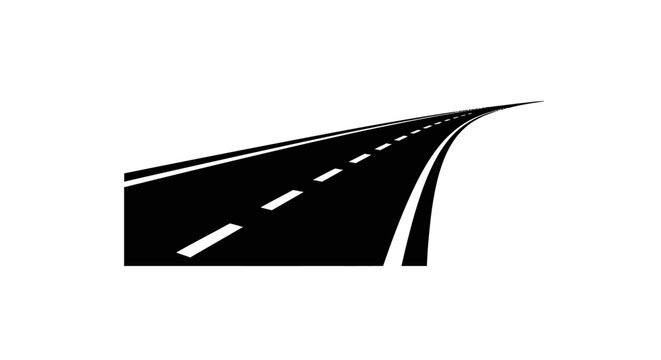 Minimalist black road silhouette with perspective winding towards horizon