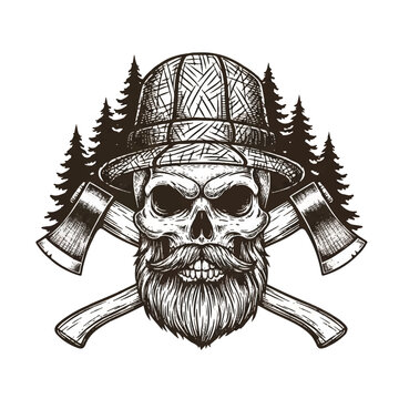 Skull with hard hat and beard.