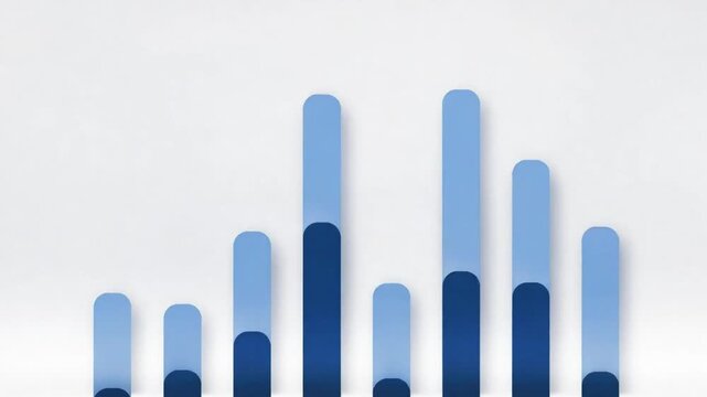 Abstract blue and white background featuring a 3d business growth chart with colorful vector arrows and financial bar graph icons to represent a success concept illustration