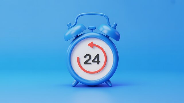 Blue alarm clock, 24 hour clock, time concept, modern design, blue background