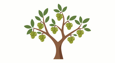 Fototapeta premium A stylized illustration of a fruit-bearing tree with green leaves and brown branches