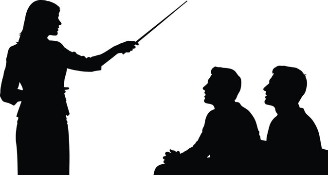 Teacher presenting to students a silhouette of education and learning