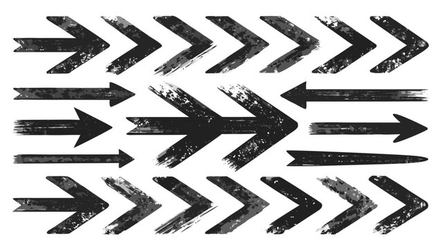 Collection of grunge and rough style hand drawn arrow shapes with distressed textures for bold graphic design