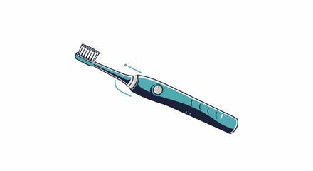 Obraz premium A teal electric toothbrush with a white brush head, shown at an angle on a white background