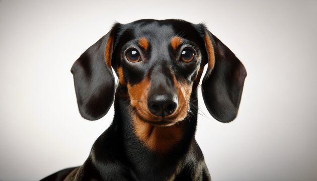 a black and tan dachshund dog sits facing forward with a curious and attentive expression