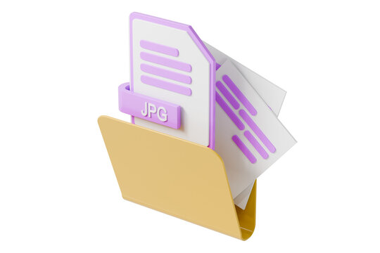 3d JPG file folder icon. image file management concept. minimal cartoon folder papers label for design assets and cloud storage. isolated on white transparent background. 3d render.