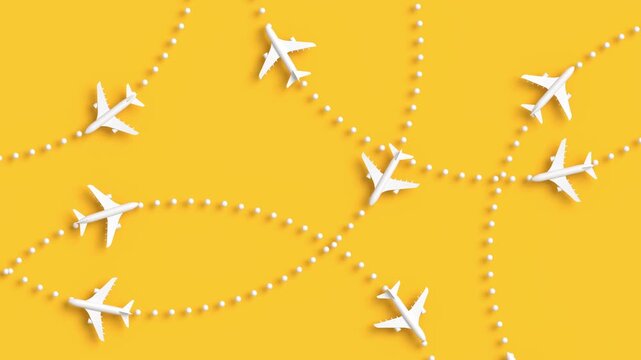 Airplane Flight Routes Seamless Loop 3D Animation Top View
