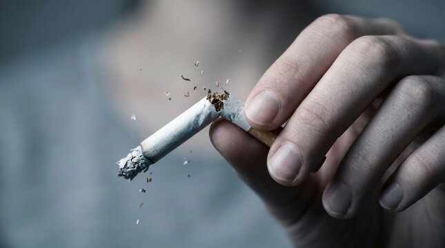 Breaking free a hand crushing a cigarette anti-smoking campaign indoor setting macroshot perspective