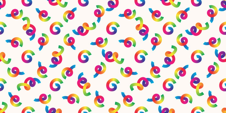 Colorful seamless pattern with bright rainbow party streamers on light background perfect for birthday wrapping paper kids party supplies festive decor and celebration designs