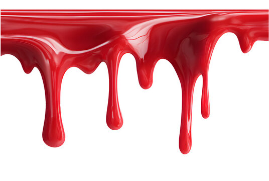 Red paint dripping down on transparent background