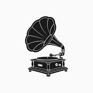 Retro phonograph gramophone silhouette vector illustration vintage music equipment concept