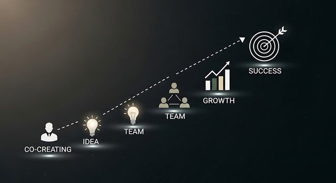 A conceptual infographic showing a professional business growth path from co-creation to ultimate.