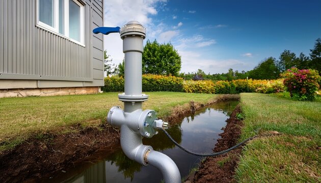 commercial backflow device on the incoming water line outside