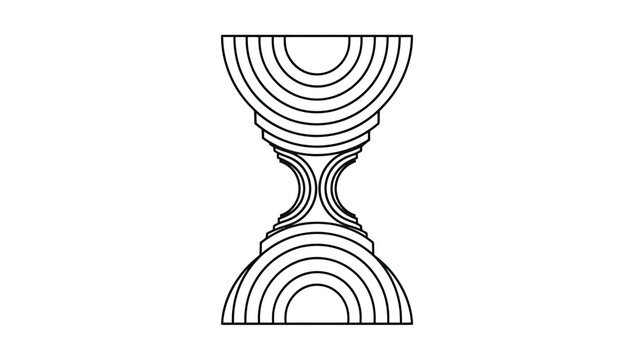 Abstract, symmetrical, stylized hourglass shape with layered arcs