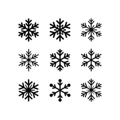 Obraz premium Set of Nine Unique Snowflake Vector Icons in 3x3 Grid Layout