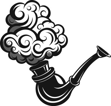 Art of an antique Chinese opium pipe with Smoke Illustration